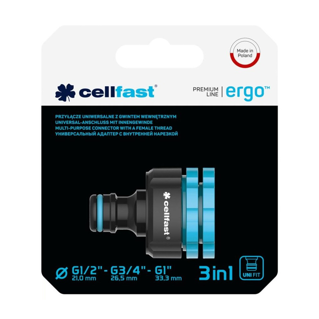 Конектор для шланга Cellfast для крана ERGO 1/2, 3/4, 1' з внутрішнім різьбленням (блістер) (53-210) - изображение 3