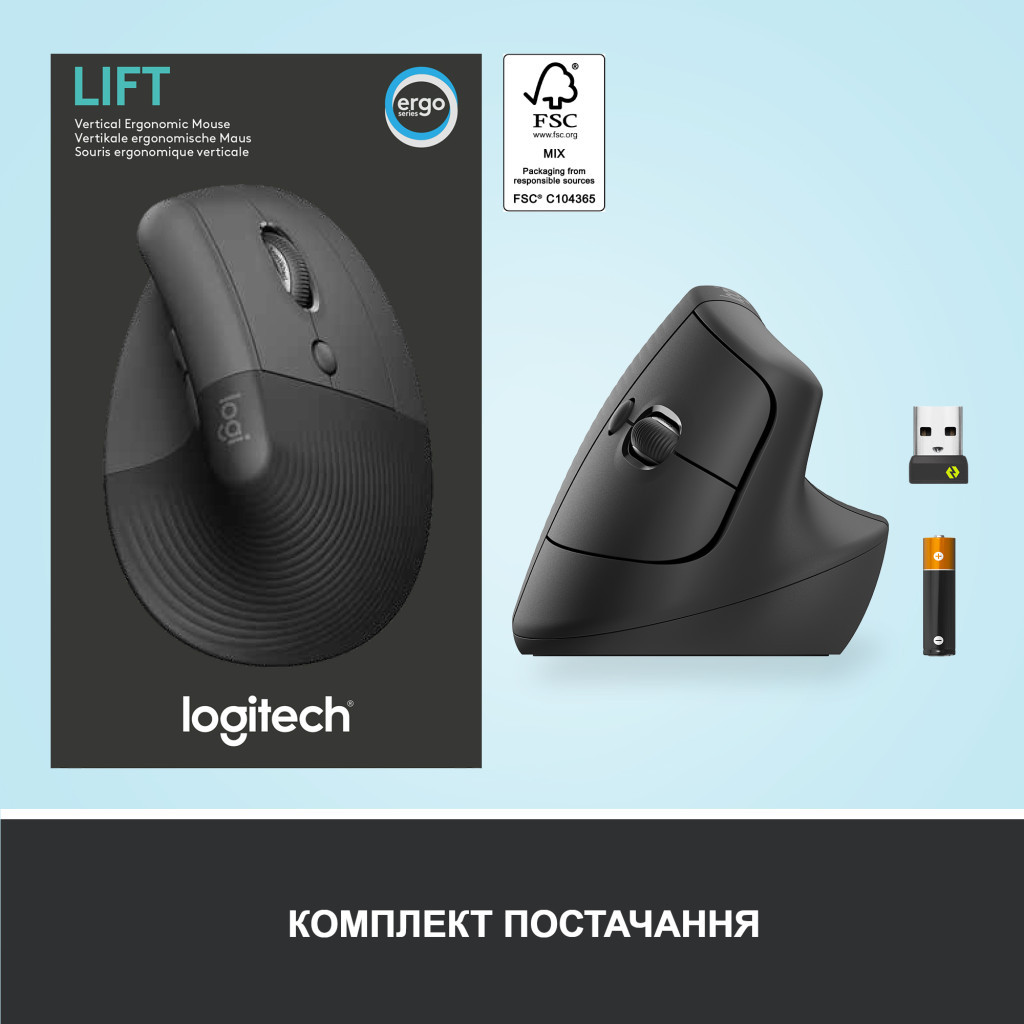 Мишка Logitech Lift Vertical Ergonomic Wireless/Bluetooth Graphite (910-006473) - зображення 7