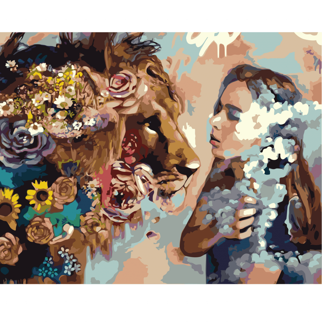 Картина по номерам Strateg Дівчина та лев 40х50 см VA-0054 (4820220566157) - зображення 1