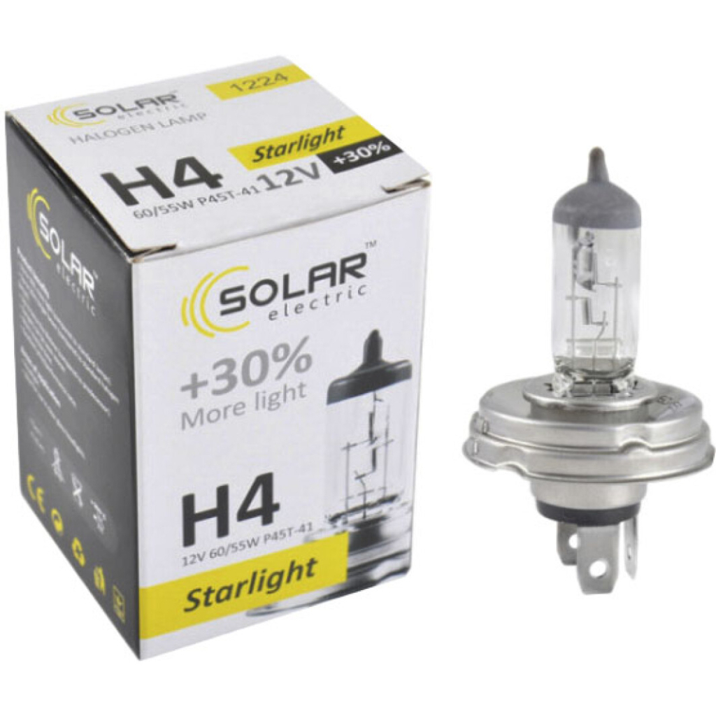 Автолампа SOLAR H4 12V 60/55W P45t-41 Starlight+30 (1224) - зображення 1