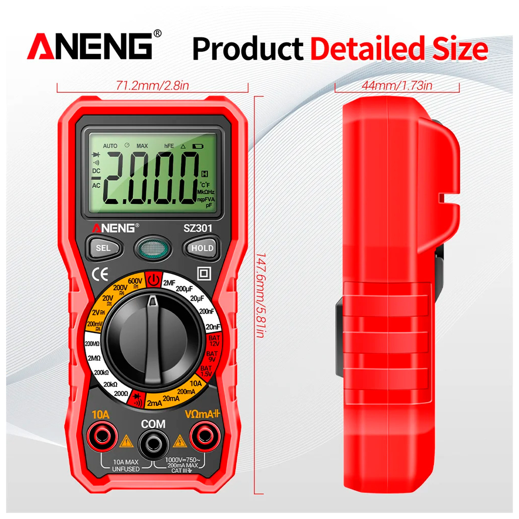 Цифровий мультиметр ANENG SZ301, V, A, R, C (SZ301) - зображення 4