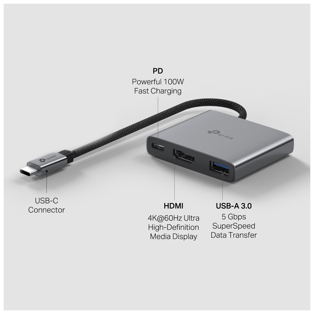 Концентратор TP-Link USB-C 3-in-1 1xUSB 3.0 + 1xUSB-C PD 100W + 1xHDMI (UH3020C) - изображение 4