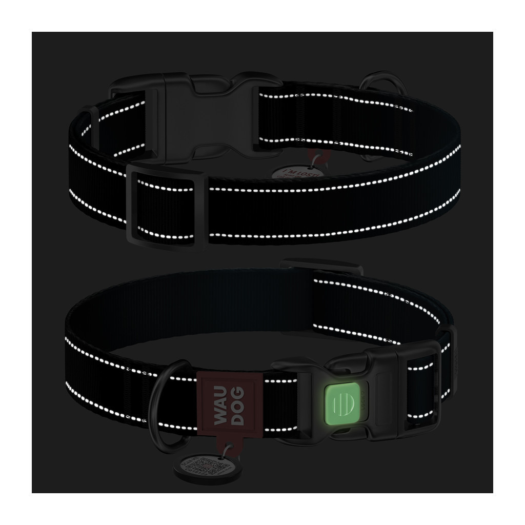 Нашийник для тварин WAUDOG Nylon Mono з QR паспортом, пластиковий фастекс XL чорний (52161) - зображення 5