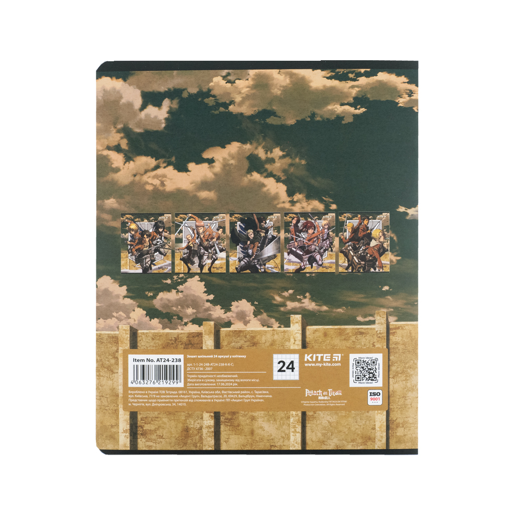 Зошит Kite Attack on Titan, 24 аркуші, клітинка (AT24-238) - зображення 6