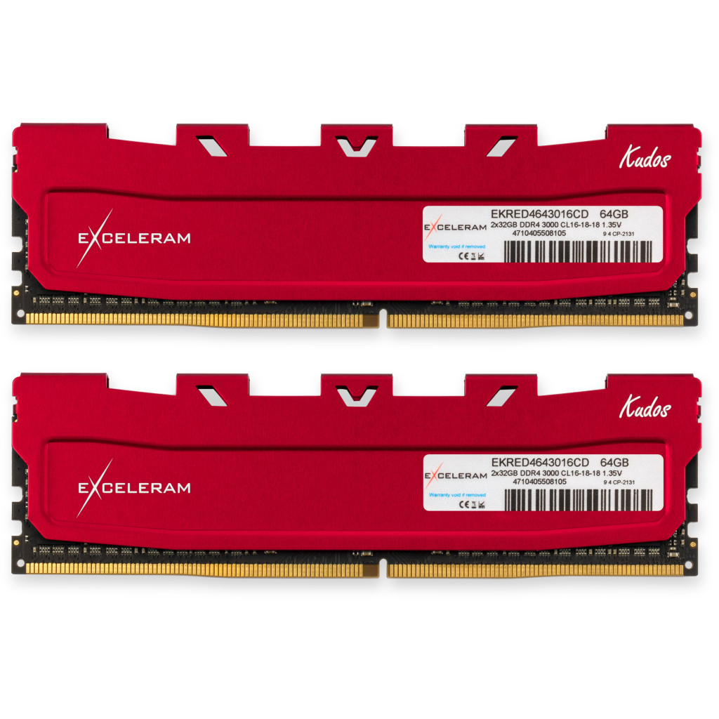 Модуль пам'яті для комп'ютера DDR4 64GB (2x32GB) 3000 MHz Red Kudos eXceleram (EKRED4643016CD) - зображення 1