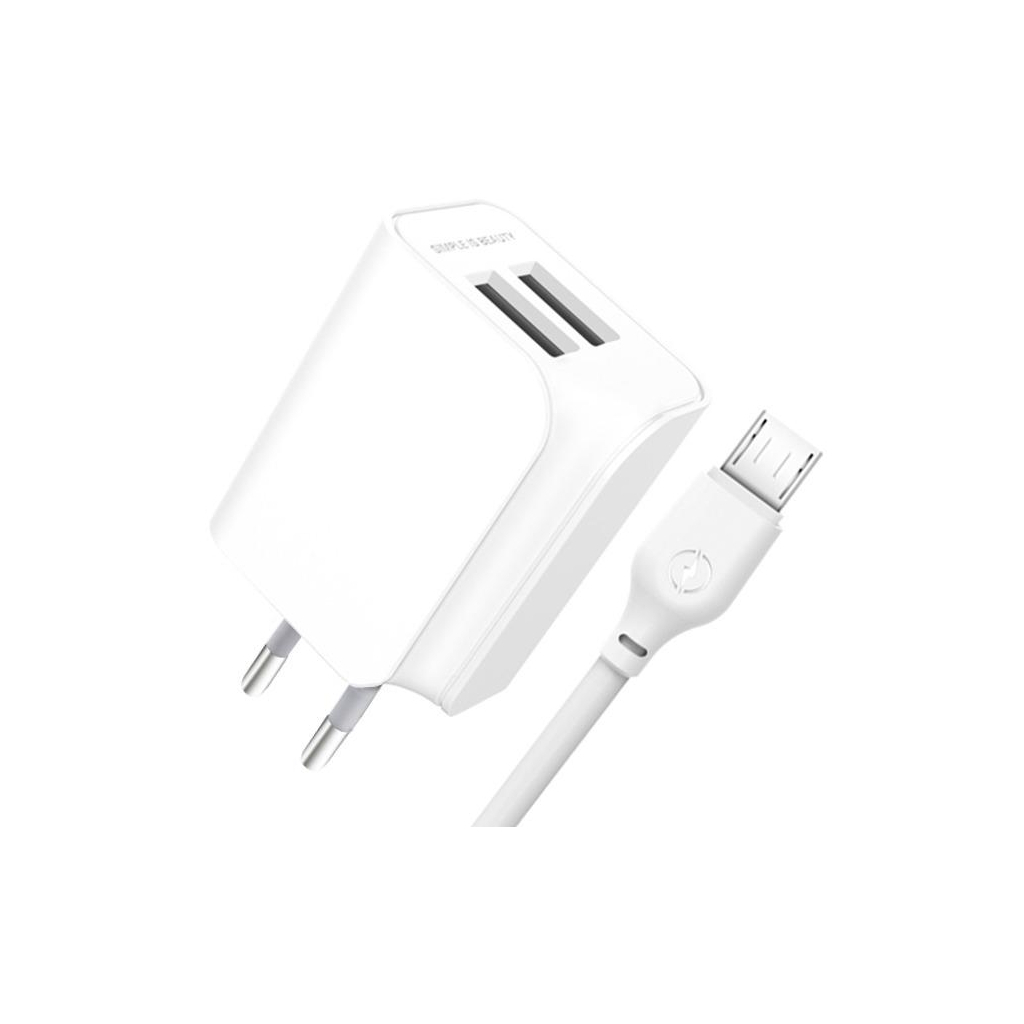 Зарядний пристрій XO L35D 2 USB 2.1A cable microUSB (XO-L35-MCR) - зображення 1