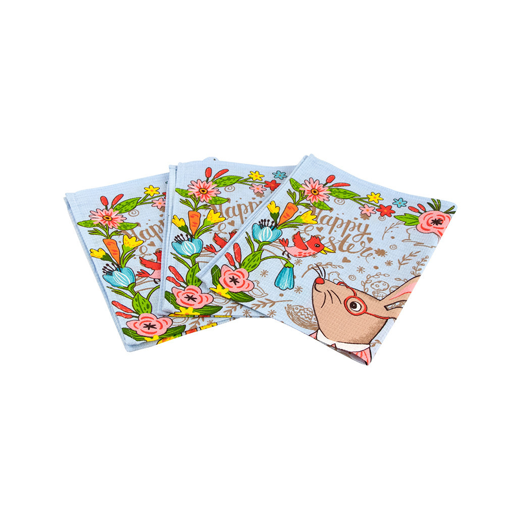 Рушник Руно Набір вафельних Великодній Зайчик блакитний 45х60 см 3 шт (710Т_ Пасхальний Зайчик блакитний) - зображення 1