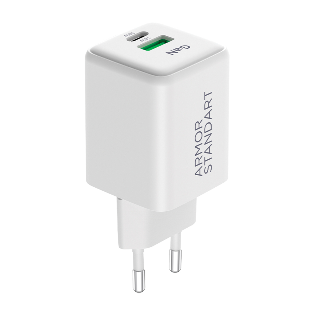 Зарядний пристрій Armorstandart AR371 30W GaN Type-C + USB White (ARM77549) - зображення 1