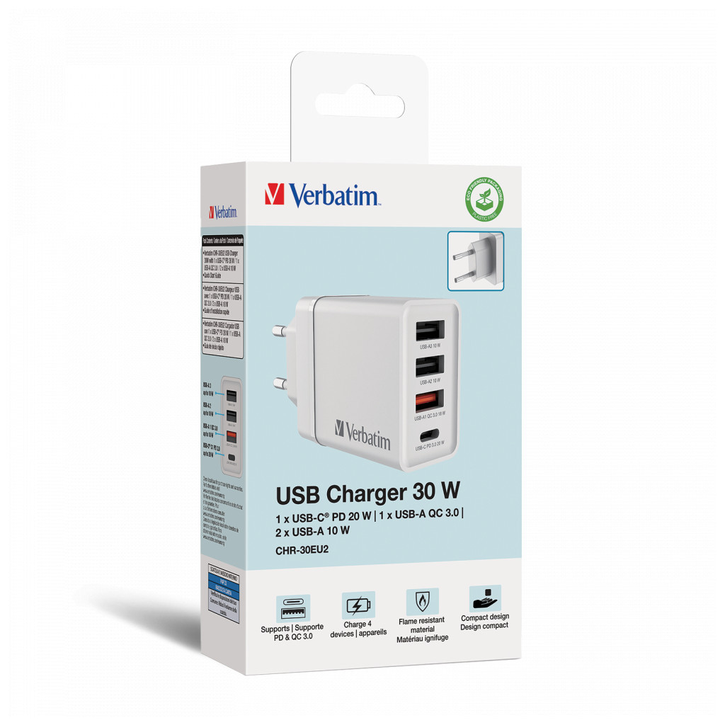 Зарядний пристрій Verbatim USB 30W PD3.0 4-ports white (49701) - зображення 7