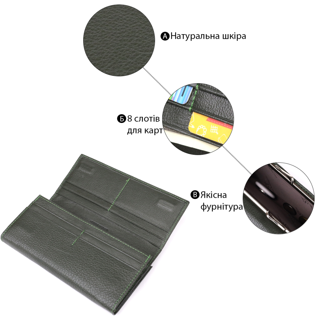 Гаманець ST Leather З натуральної шкіри Зелений (23106) - зображення 4