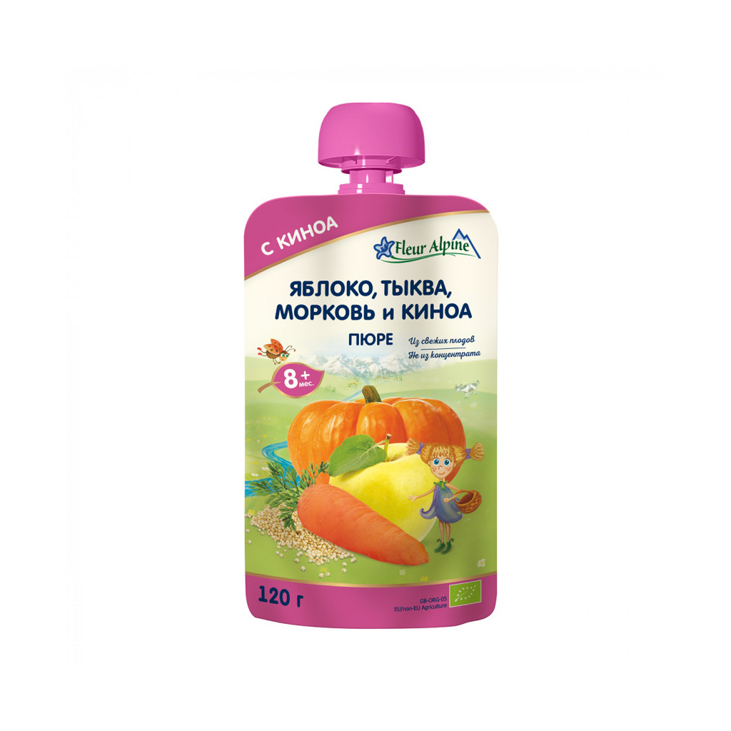 Дитяче пюре Fleur Alpine Яблуко Морква Гарбуз з Кіноа 120 г (5024688001215) - зображення 1