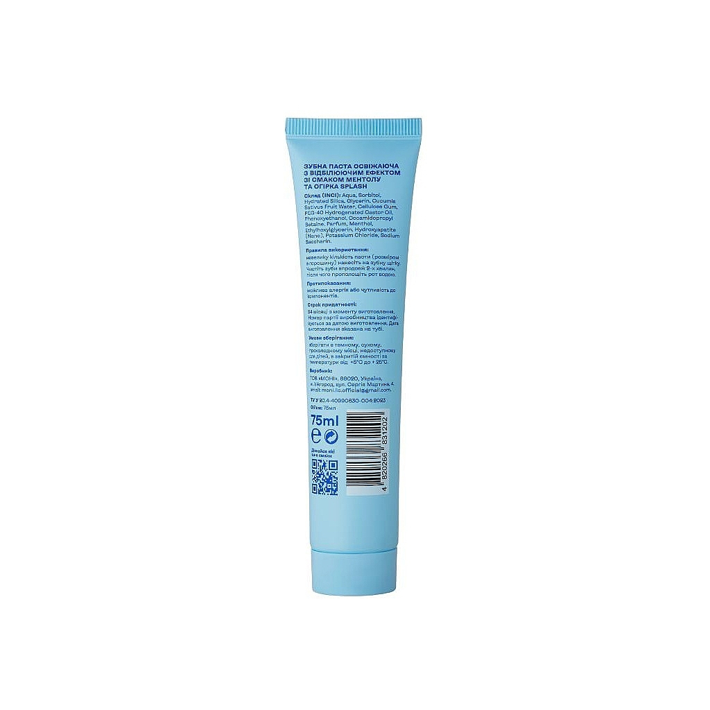 Зубна паста Splash Oral Care Освіжальна з відбілювальним ефектом зі смаком ментолу та огірка 75 мл (4820266831202) - зображення 2