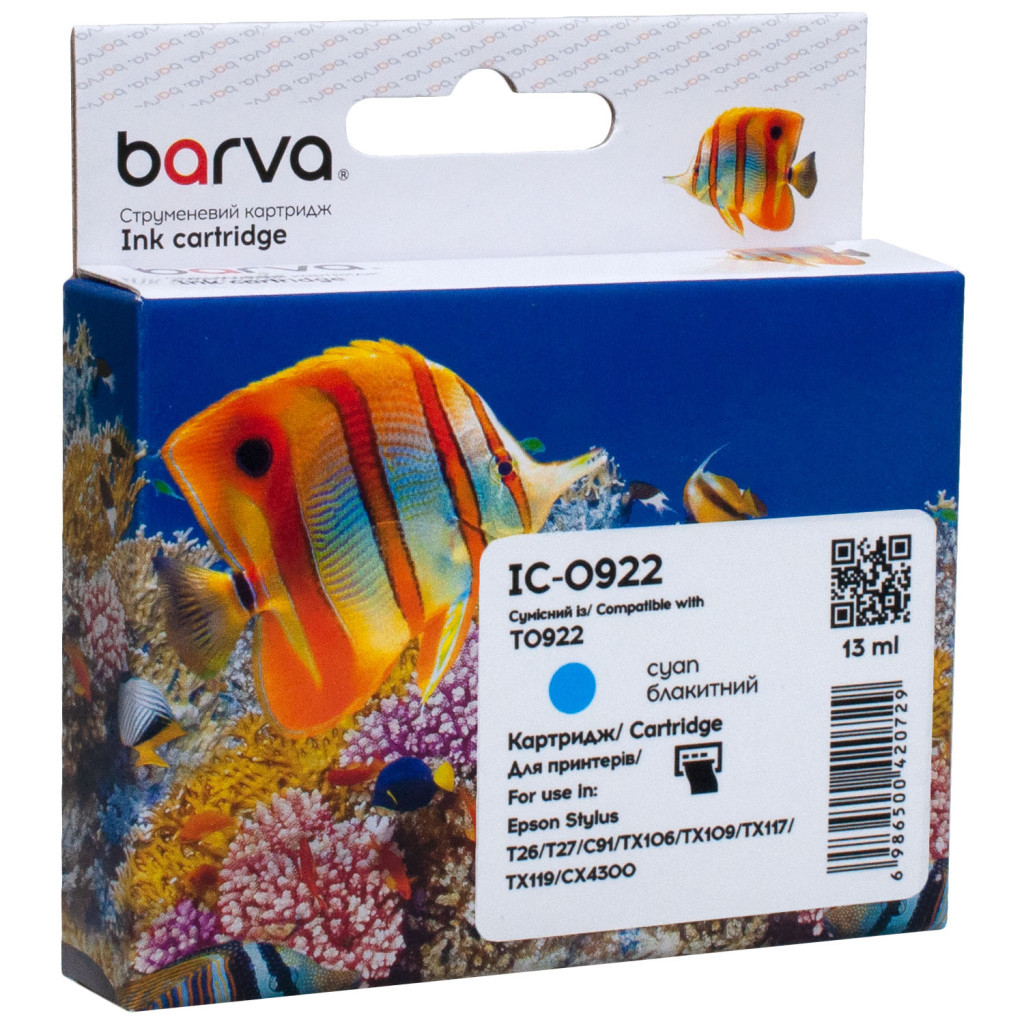 Картридж Barva Epson T0922/T1082 (C13T10824A10) 500ст, cyan (IC-0922) - зображення 1