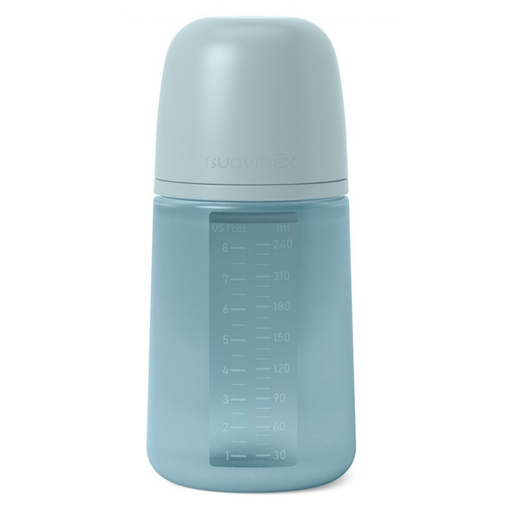 Пляшечка для годування Suavinex Colour Essence силіконова, повільний потік, 240 мл, блакитна (308071) - зображення 1