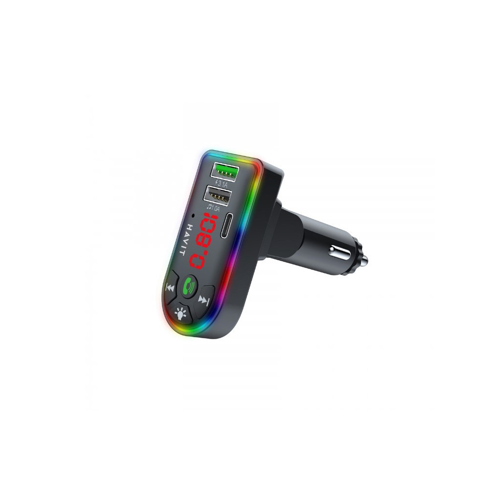 FM модулятор Havit HV-FM813BT 2USB+USB-C RGB Black (HV-FM813BT Black) - изображение 1