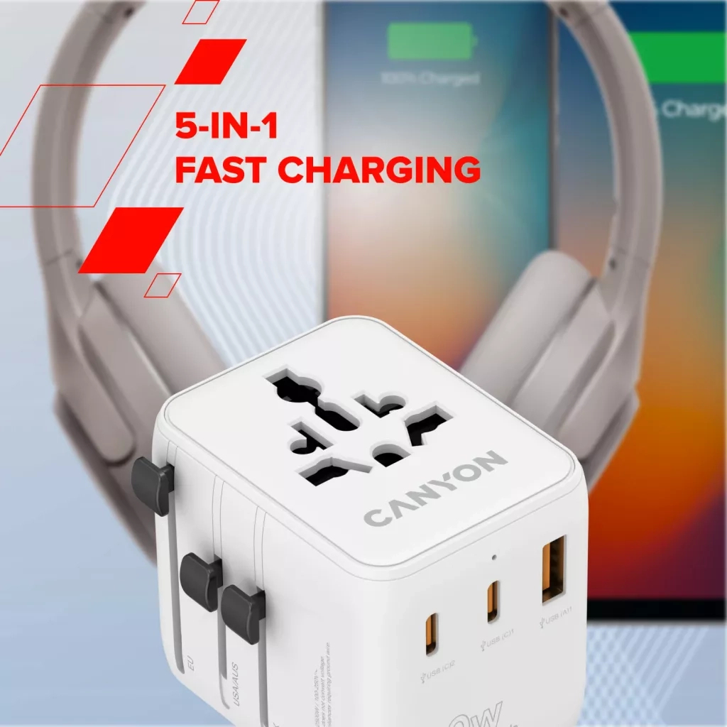 Зарядний пристрій Canyon OnTour 20 2xUCB-C + USB-A EU/UK/US/AUS 20W White (CNS-TA20W1005W) - зображення 7