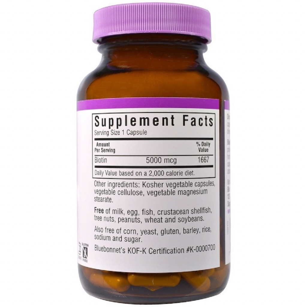 Вітамін Bluebonnet Nutrition Біотин (B7) 5000 мкг, Biotin, 120 вегетаріанських капсул (BLB0448) - зображення 2