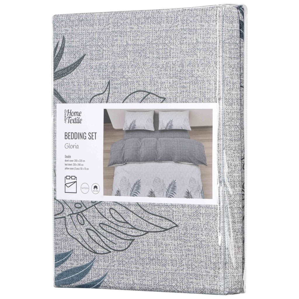 Постільна білизна Ardesto Gloria сатин листя сірий євро 200х220 (ART2022LR) - зображення 8