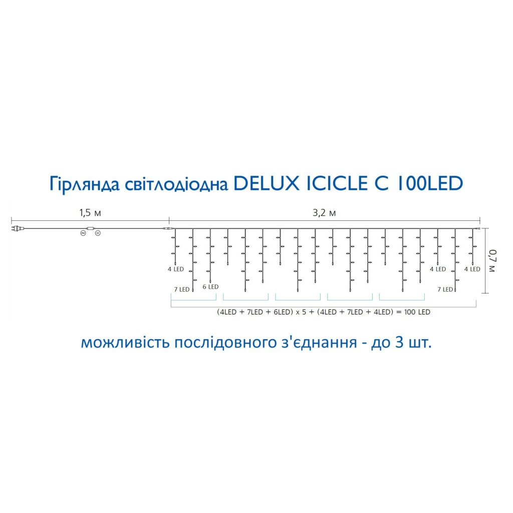 Гірлянда Delux ICICLE С 100 LED 3,2x0,7m синій/прозорий IP20 (90015253) - зображення 4
