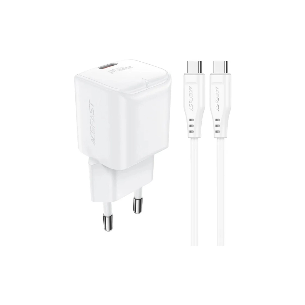 Зарядний пристрій Acefast USB-C 20W Gan A73 mini + USB-C cable Fast Charger White (6974316282655) - зображення 1