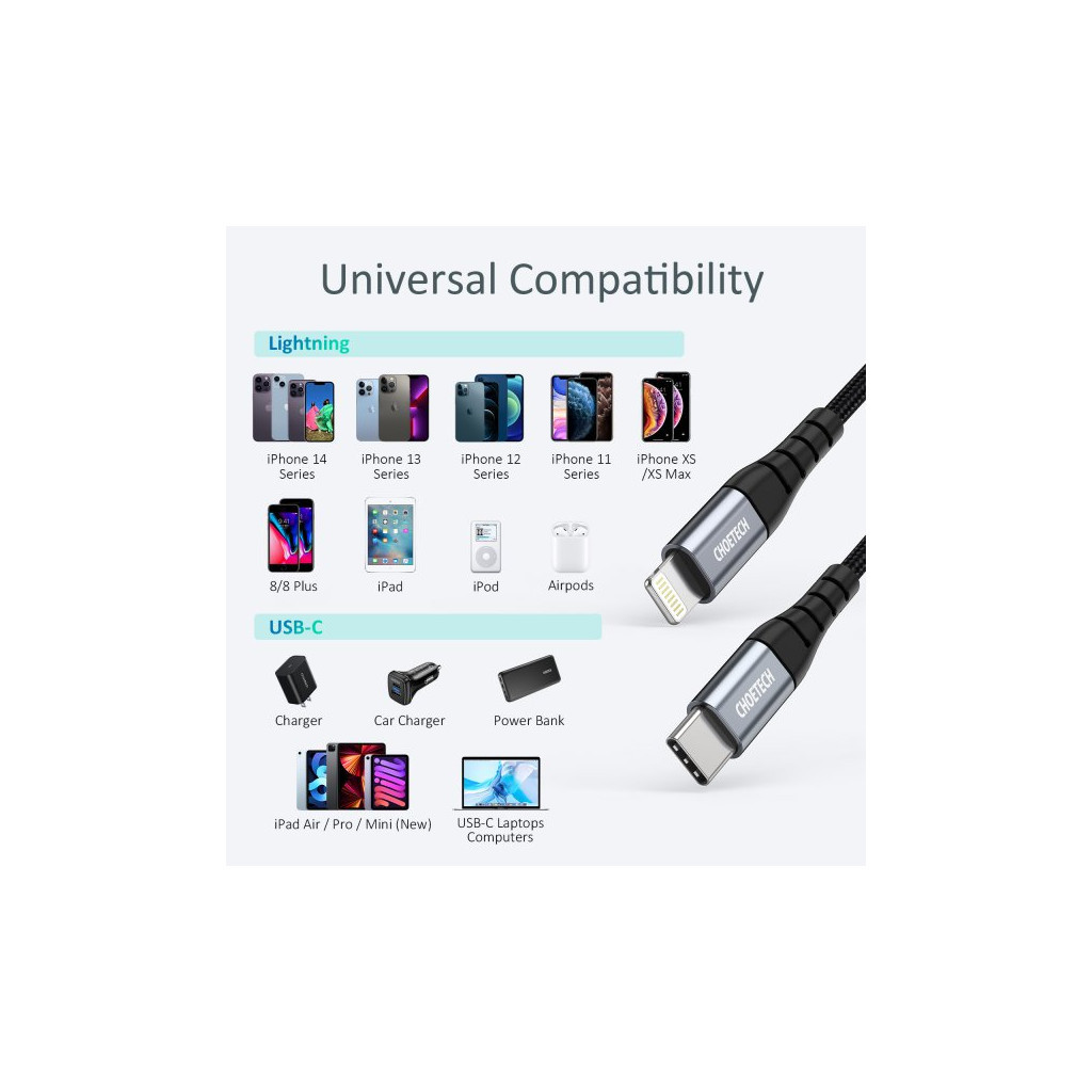 Дата кабель USB-C to Lightning 1.2m MFI Choetech (IP0039-BK) - зображення 9