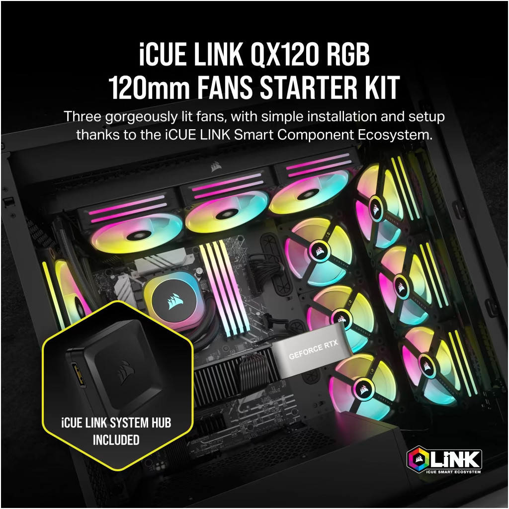 Кулер до корпусу Corsair iCUE Link QX120 RGB PWM PC Fans Starter Kit with iCUE Link System Hub (CO-9051002-WW) - зображення 12