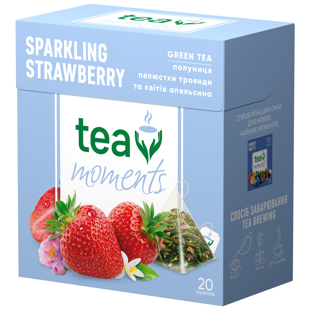 Чай Tea Moments Sparkling Strawberry зелений 20х1.8 г пірамідки (tm.02920) - зображення 4