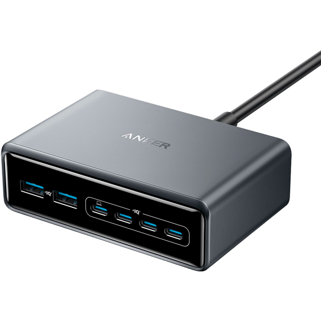 Зарядний пристрій Anker GaNPrime 200W 4xUSB-C PD + 2xUSB-A Black (A2683341) - зображення 1