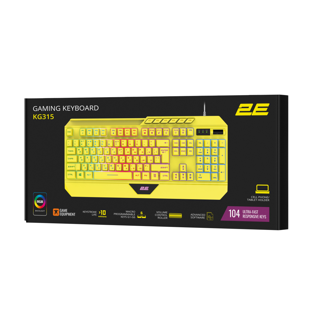 Клавіатура 2E Gaming KG315 RGB USB UA Yellow (2E-KG315UYW) - зображення 8