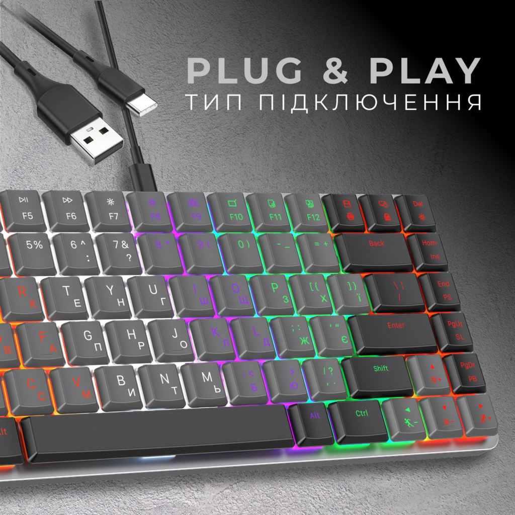 Клавіатура GamePro MK140R Red Swich Low Profile USB Dark Gray (MK140R) - зображення 4