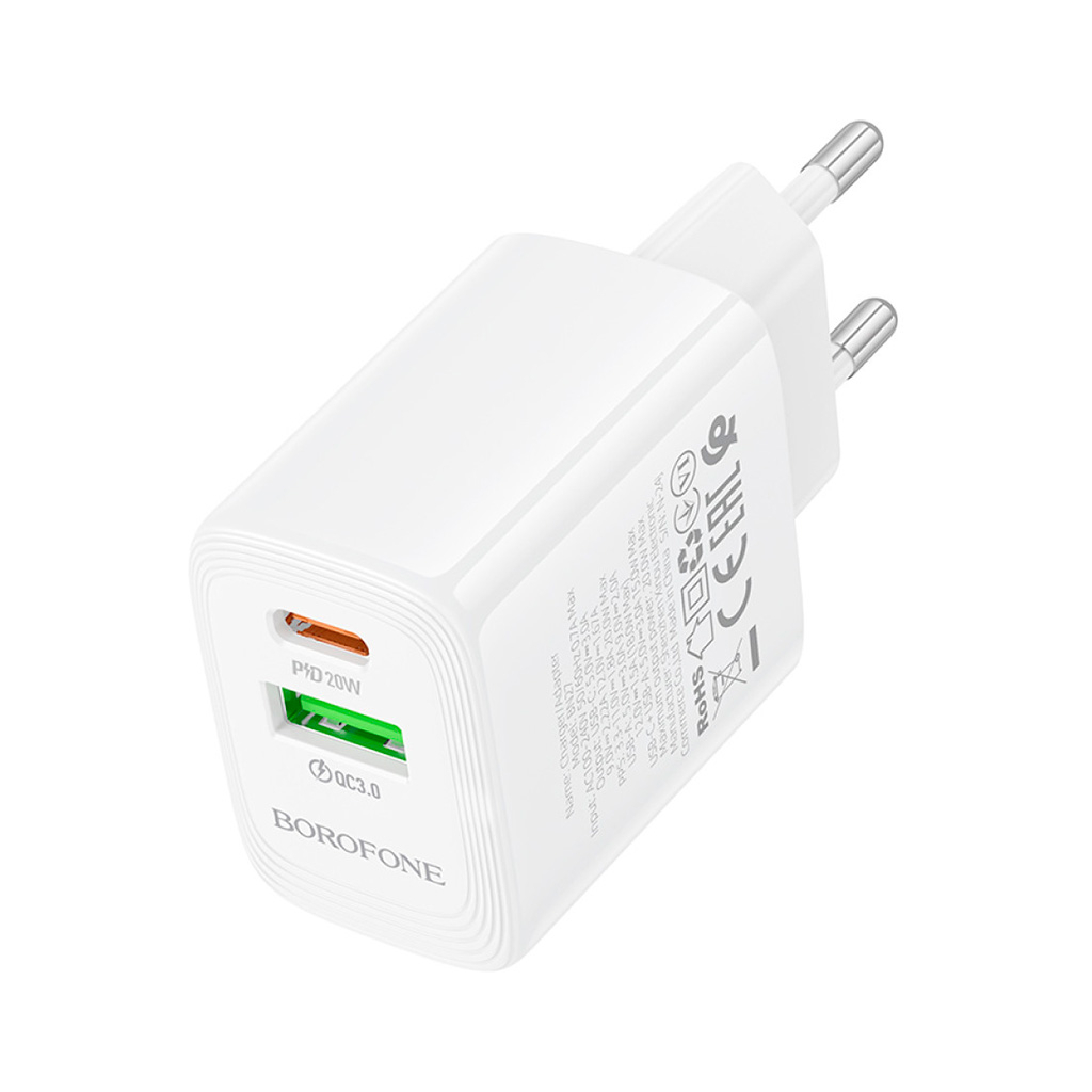 Зарядний пристрій BOROFONE BN27 Fuente 1xUSB-C PD20W + 1xUSB QC3.0 White (6941991120268) - зображення 5