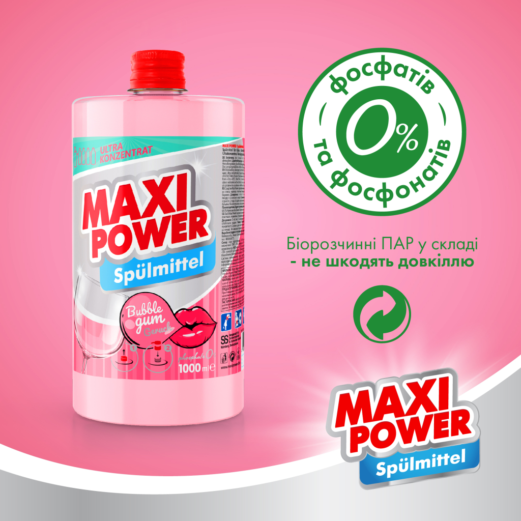 Засіб для ручного миття посуду Maxi Power Бабл Гам запаска 1000 мл (4823098411970) - зображення 5