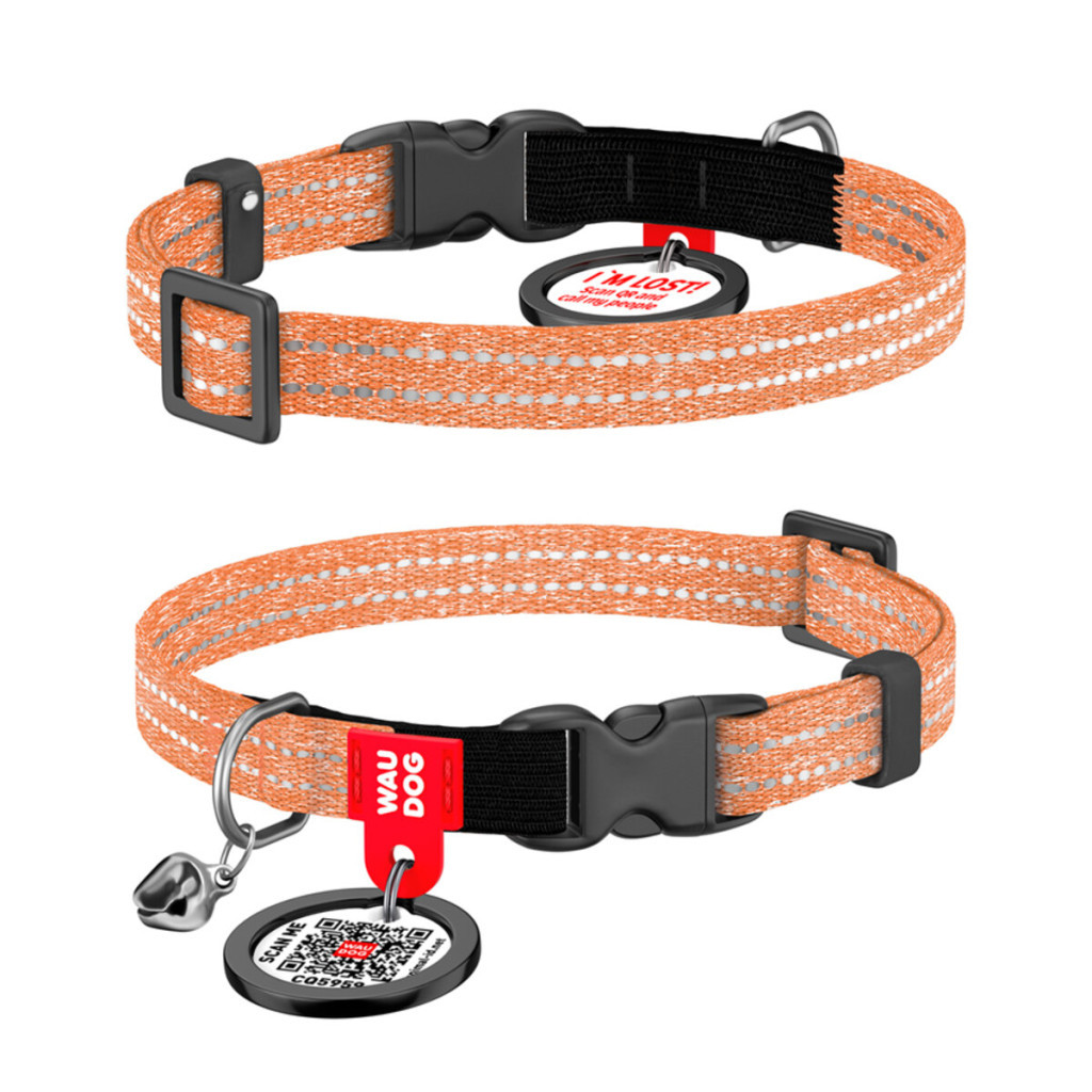 Нашийник для тварин WAUDOG Re-cotton з QR паспортом, пластиковий фастекс XS помаранчевий (16424) - зображення 1