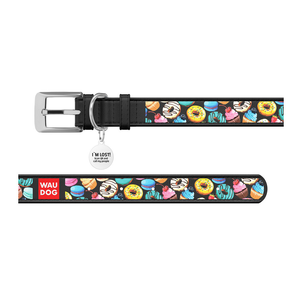 Нашийник для тварин WAUDOG Design з QR паспортом "Пончики" Ш 20 мм Д 29-38 см чорний (36931) - изображение 3