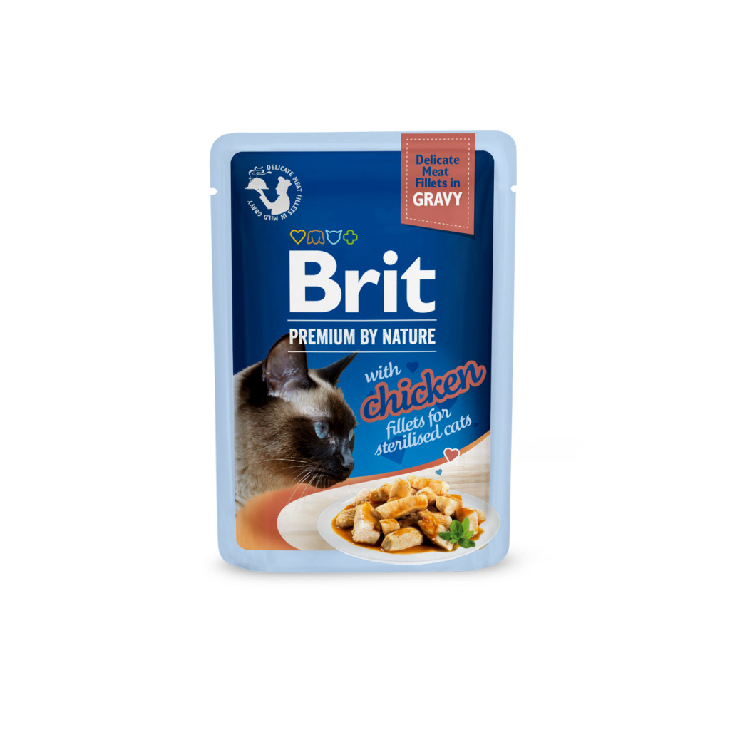 Вологий корм для кішок Brit Premium Delicate Fillets in Gravy Chicken для стерилізованих (8595602570614) - зображення 1