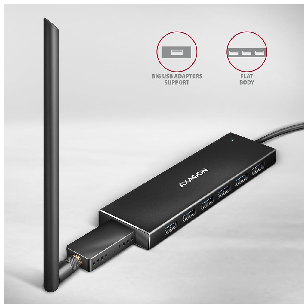 Концентратор AXAGON USB 3.1 to 7xUSB 3.0 black (HUE-F7A) - зображення 4