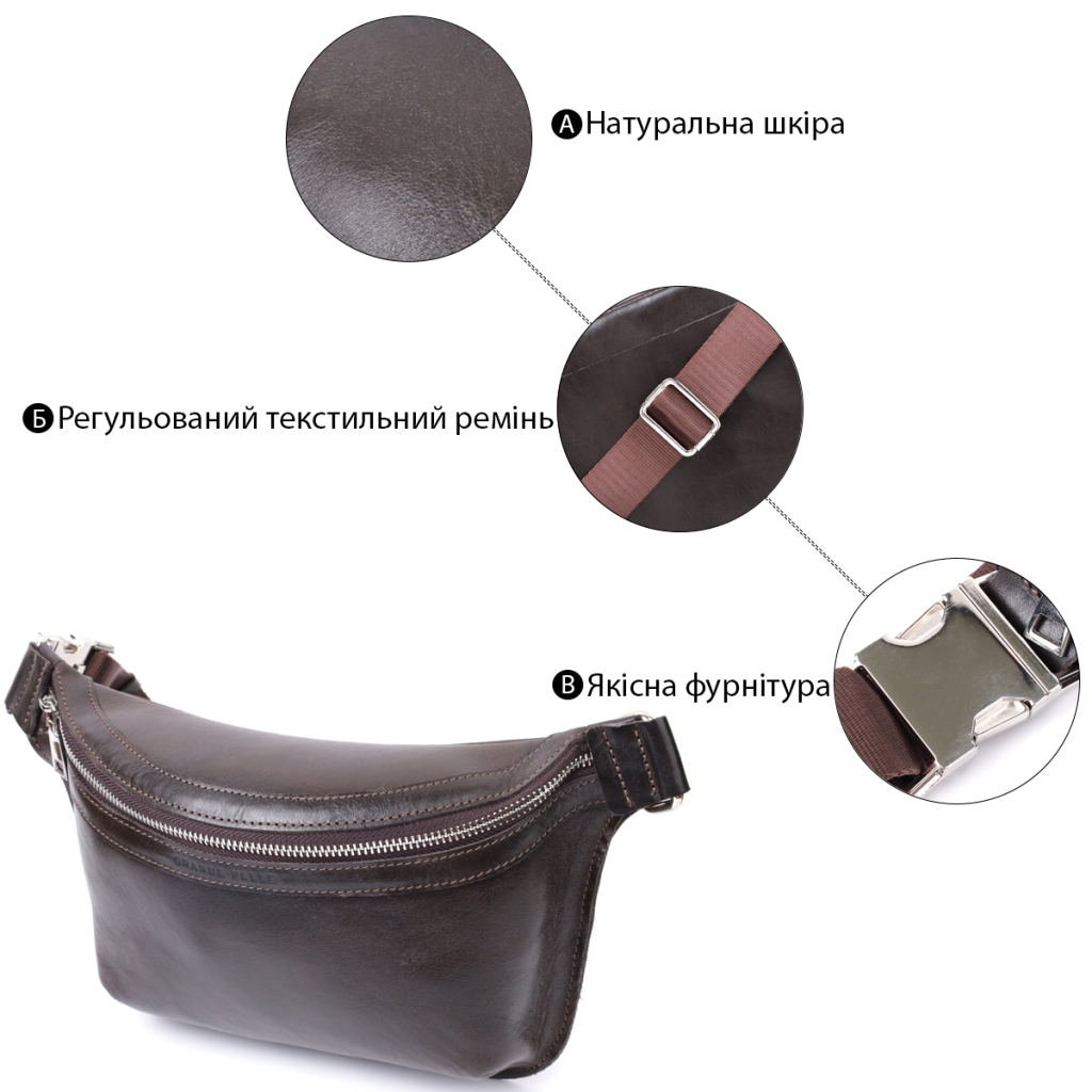 Сумка Grande Pelle Бананка з натуральної шкіри Коричнева (22814) - зображення 4