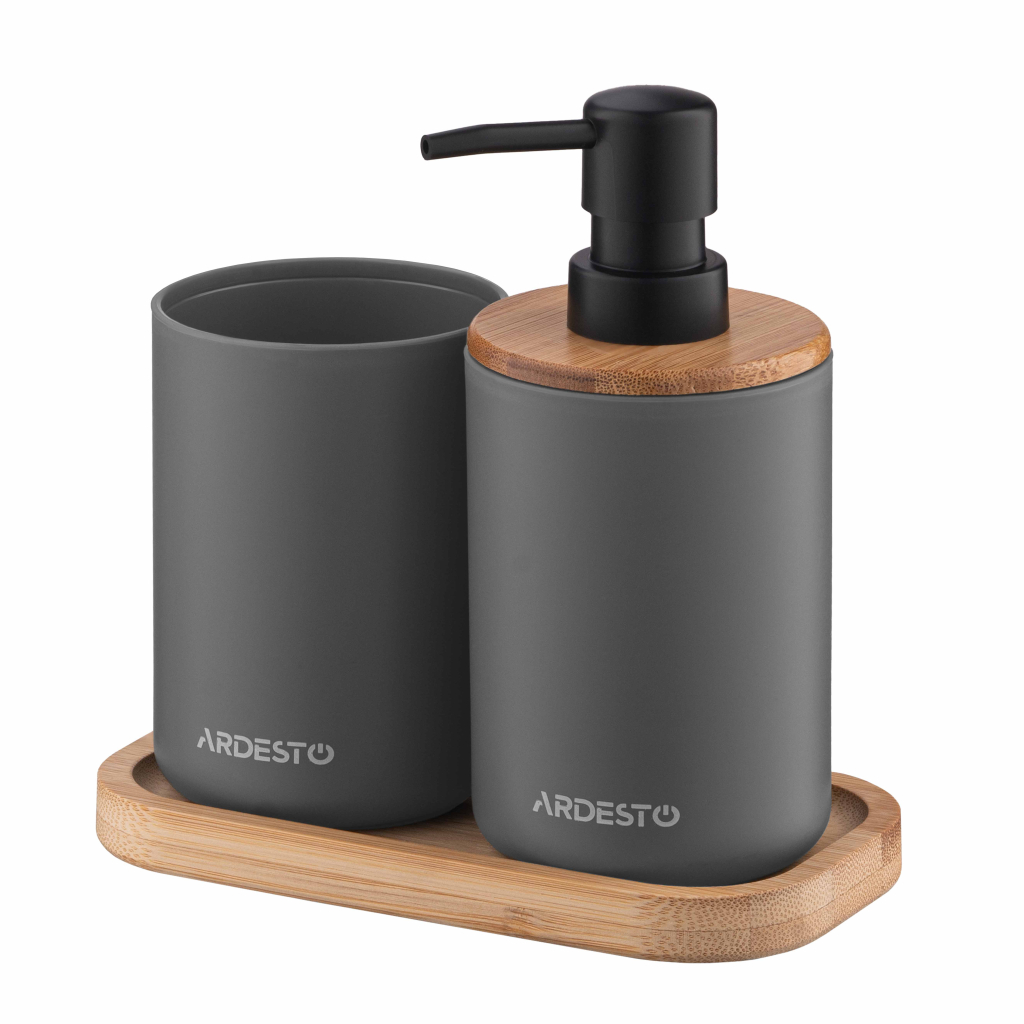 Набір для ванної кімнати Ardesto Minimalism 3 предмети Темно-сірий 360 мл (ARHB3110GB) - зображення 1