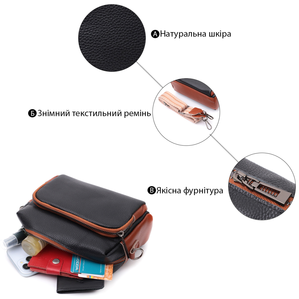 Сумка Vintage З натуральної шкіри Чорна (22588) - зображення 4