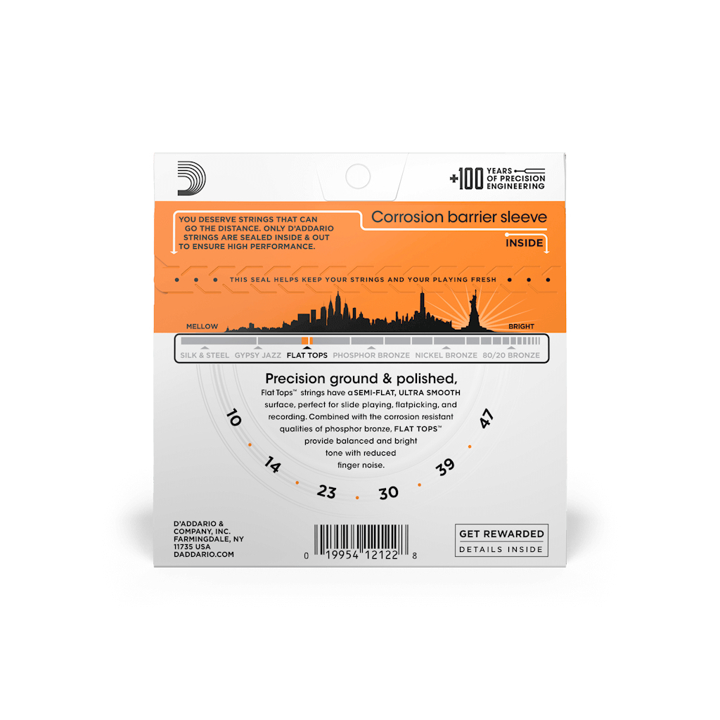 Струни для гітари D'Addario Flat Tops Phosphor Bronze Extra Light (10-47) (EFT15) - изображение 3
