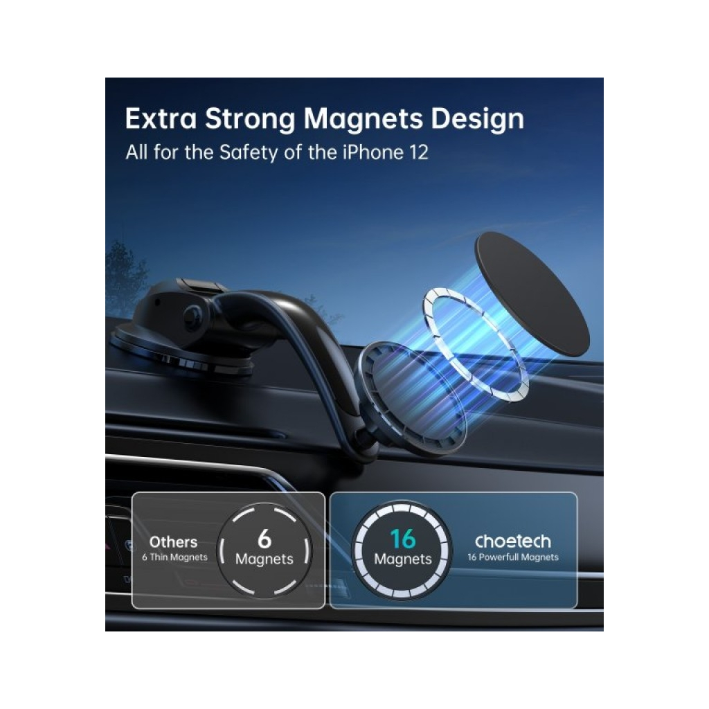 Універсальний автотримач Choetech з магнітним кріпленням на скло або торпеду (AT0005-BK) - изображение 3