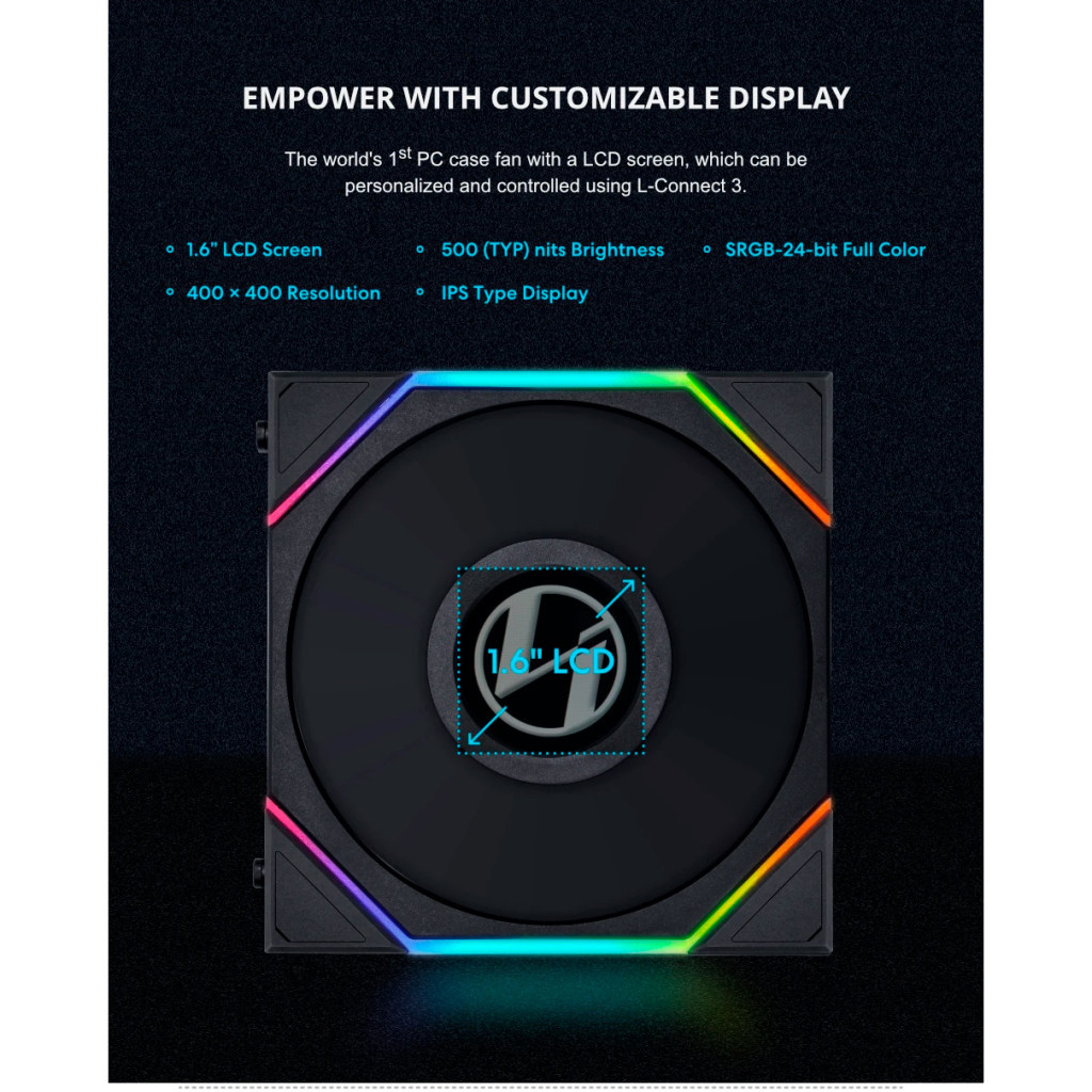 Кулер до корпусу Lian Li Reverse TL LCD 120-1, Black Cooler (G99.12RTLLCD1B.00) - зображення 9