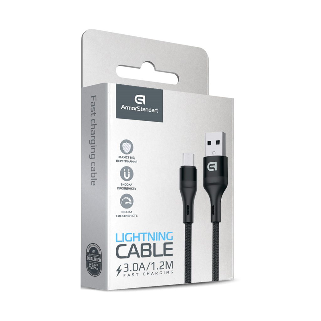 Дата кабель USB 2.0 AM to Lightning 1.0m AR87 3A black Armorstandart (ARM64037) - зображення 4