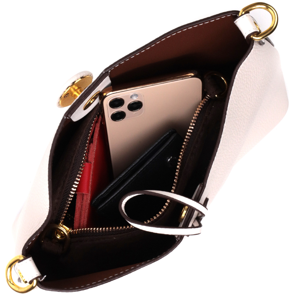 Сумка Vintage Шкіряна жіноча із застібкою ґудзиком Біла (22321) - зображення 7