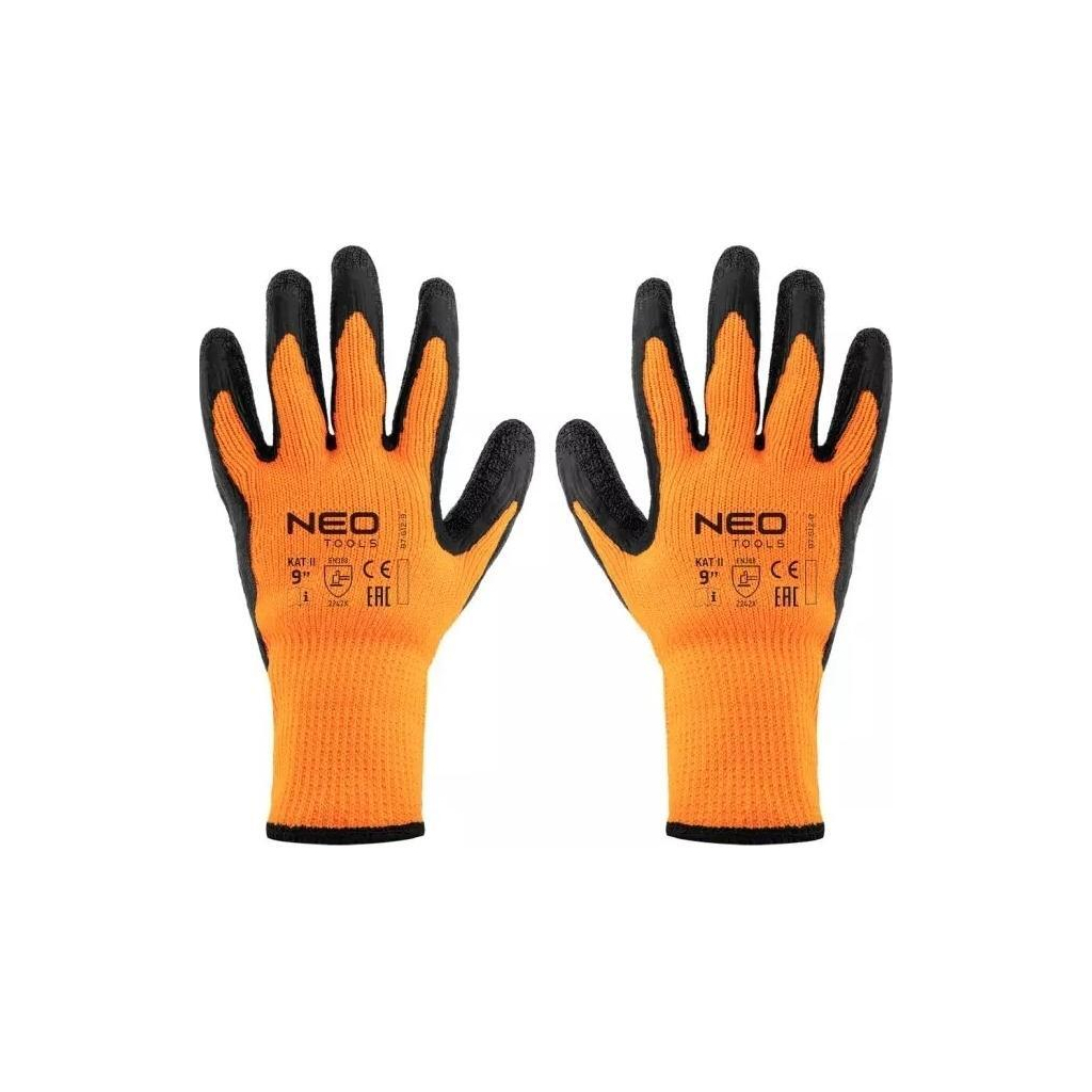 Захисні рукавиці Neo Tools латексне покриття, поліестер, р.9, помаранчево чорні (97-612-9) - изображение 1
