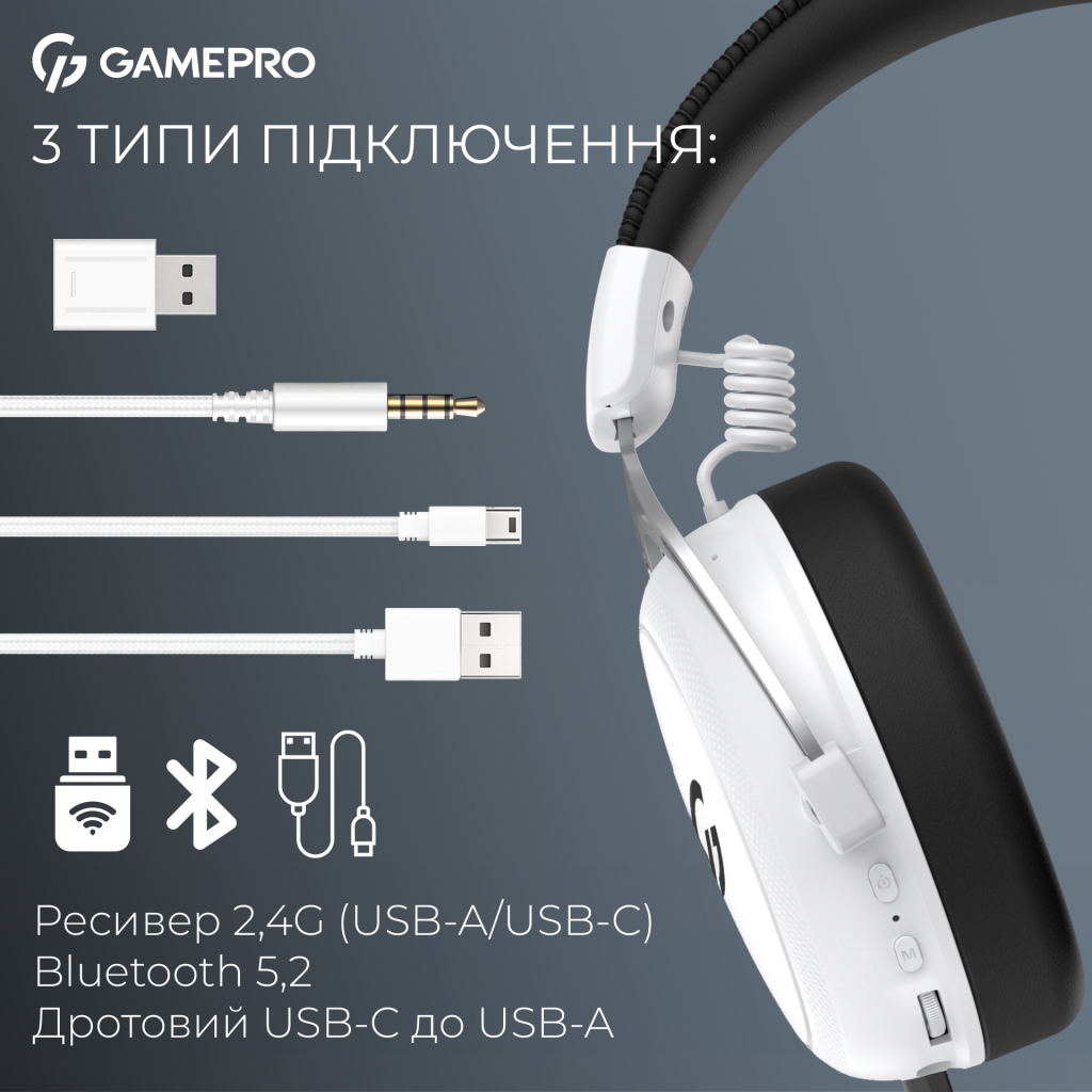 Навушники GamePro Asgard Skald 4-Mode White (HSW160W) - зображення 10