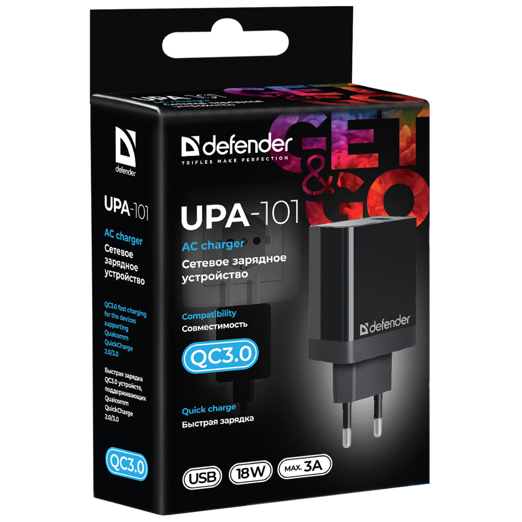 Зарядний пристрій Defender UPA-101 black, 1 USB, QC 3.0, 18W (83573) - зображення 3