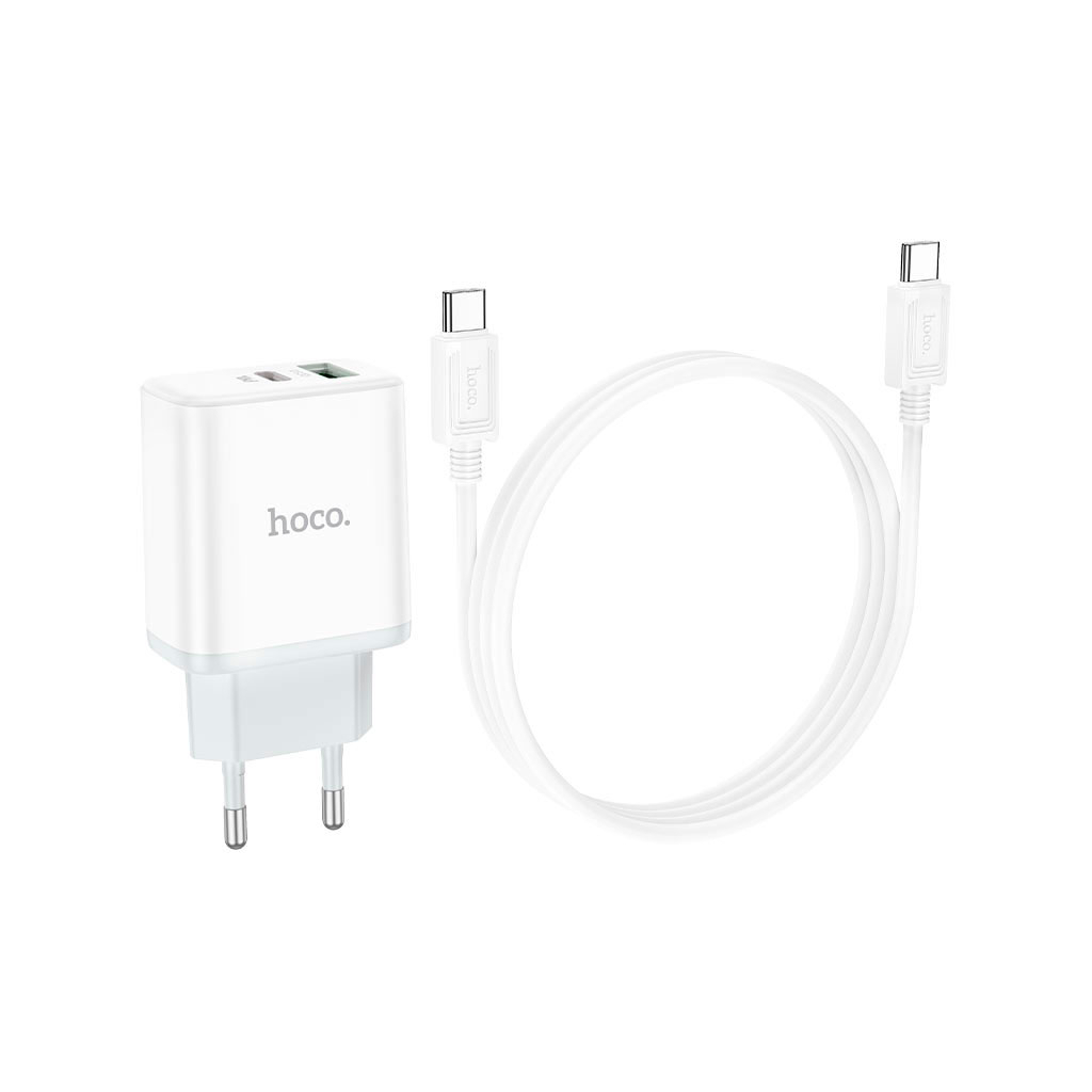 Зарядний пристрій HOCO C105A Stage 1xUSB-C PD20W + 1xUSB QC3.0 + cable USB-C to USB-C White (6931474782922) - зображення 5