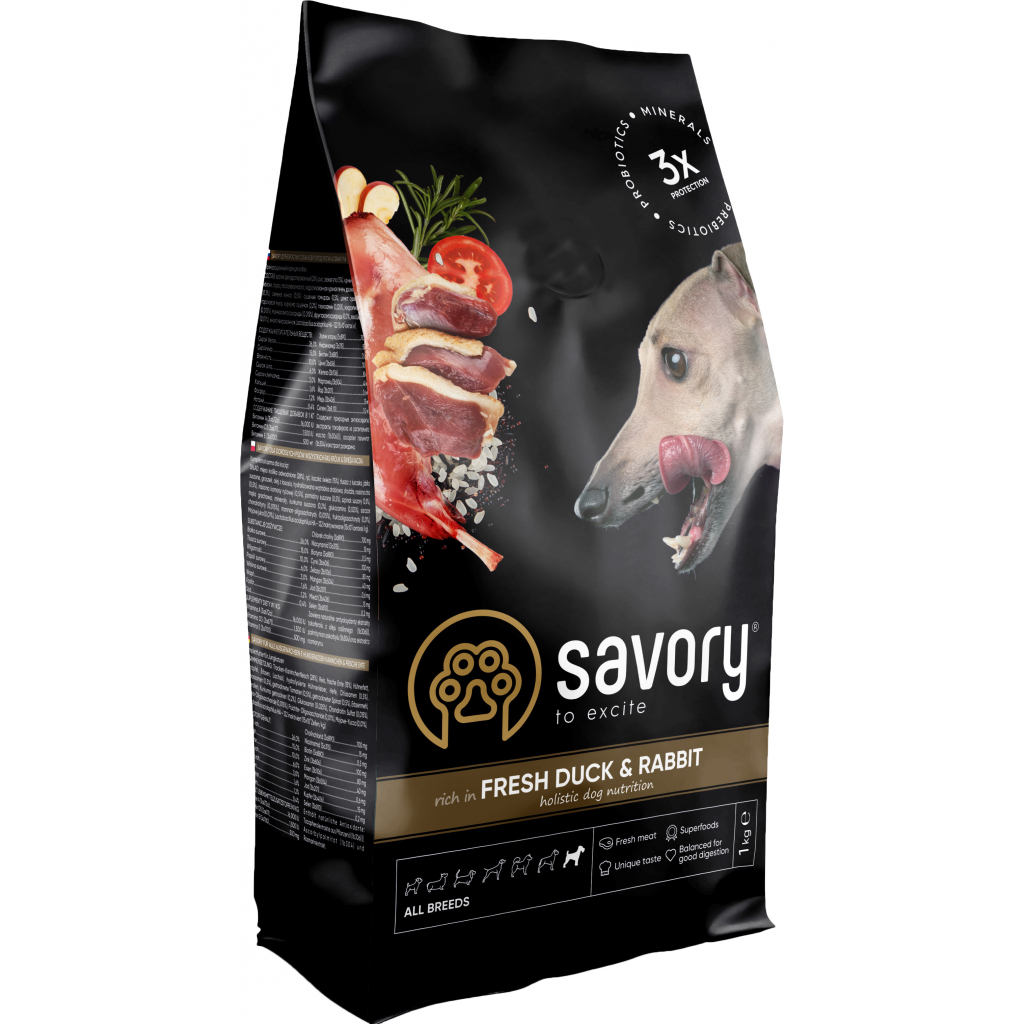 Сухий корм для собак Savory Adult All Breeds rich in Fresh Duck and Rabbit 1 кг (4820232630167) - зображення 1