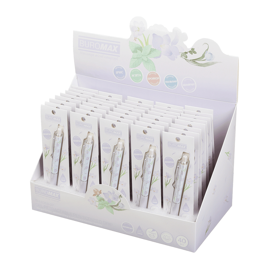 Ручка гелева Buromax автоматична BLOSSOM, 0.5 мм, ароматний грип, Шафран, сині чорнила, в блістері (BM.8368-07) - зображення 3